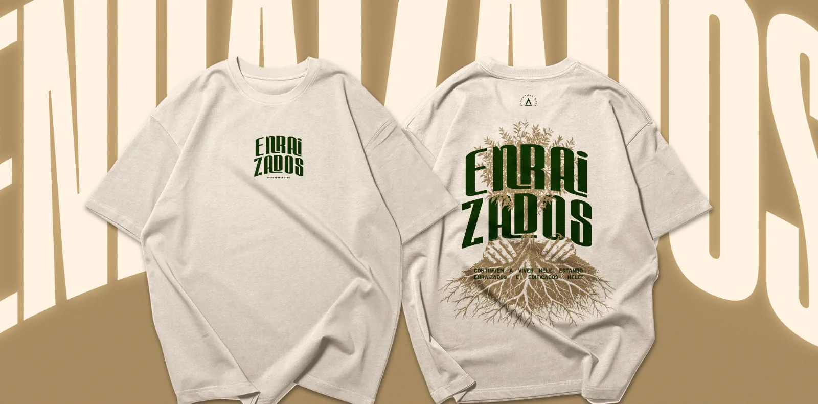 Camisa ENRAIZADOS na cor branca, frente e verso